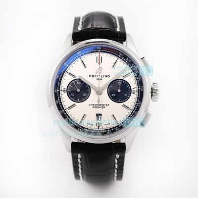 GF Factory Replica Breitling Premier B01 Chronograph Watch White Dial Leather Strap 42MM